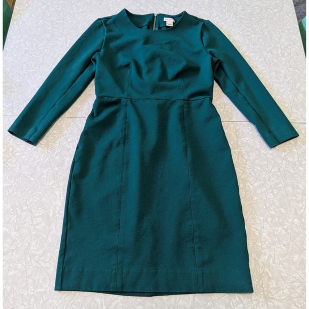 J. Crew Womens Jade Green Long Sleeve Sheath Dress Size 00 Exposed Back Zip Chic